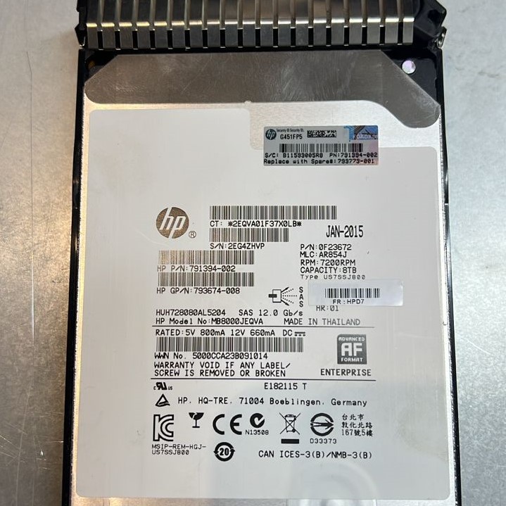 هارد سرور ۸ ترابایت اچ پی HPE مدل 002-791394 12G SAS